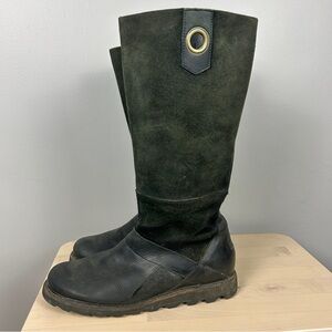 SOREL‎ Wicked Work Boot Tall Size 8 Leather Suede Black Green Winter Waterproof